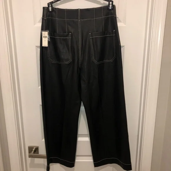 Anthropologie The Colette Faux-Leather Top-Stitch Crop Wide-Leg Pants Maeve 31 - Picture 6 of 6
